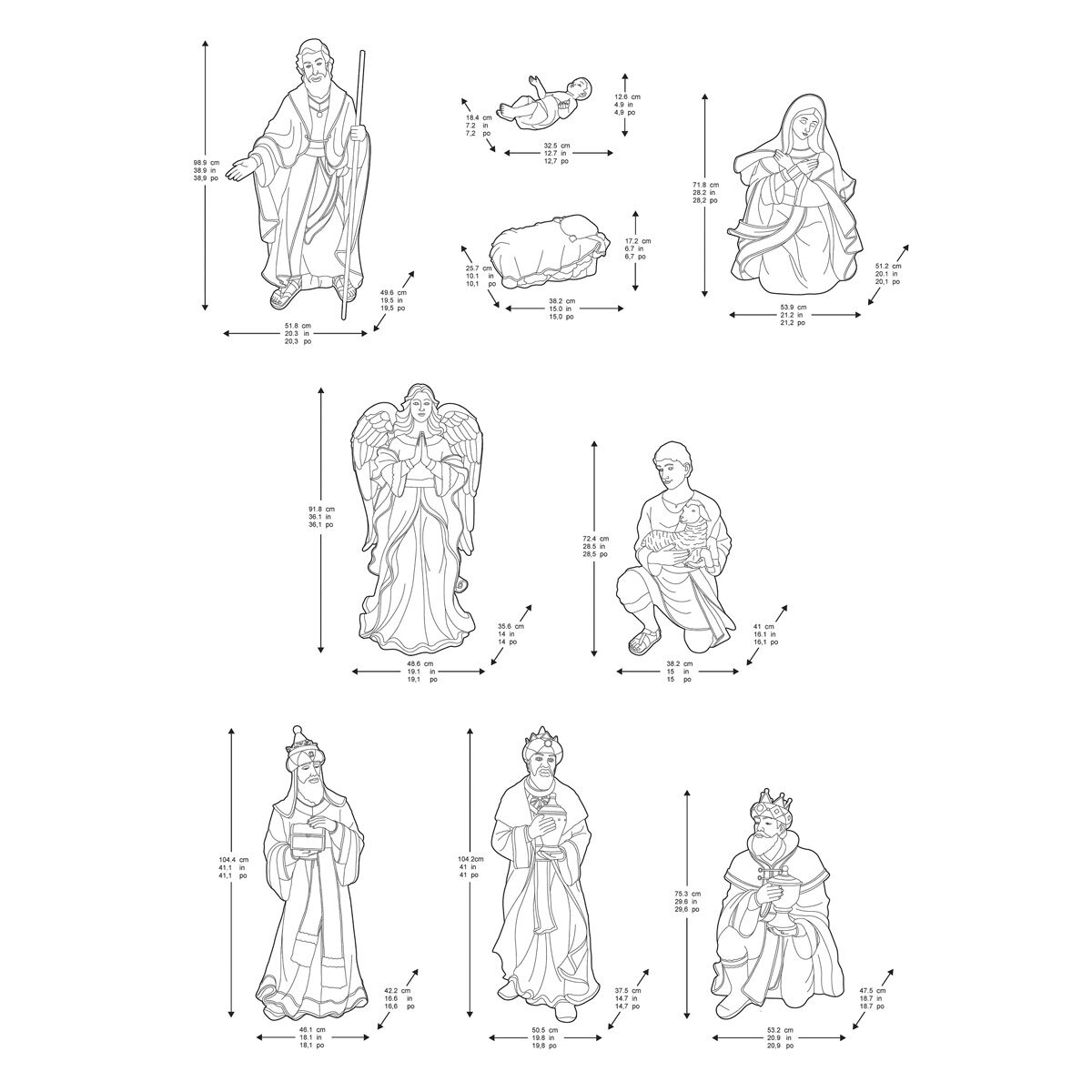 3ft (104cm) Outdoor 9 Piece Nativity Set