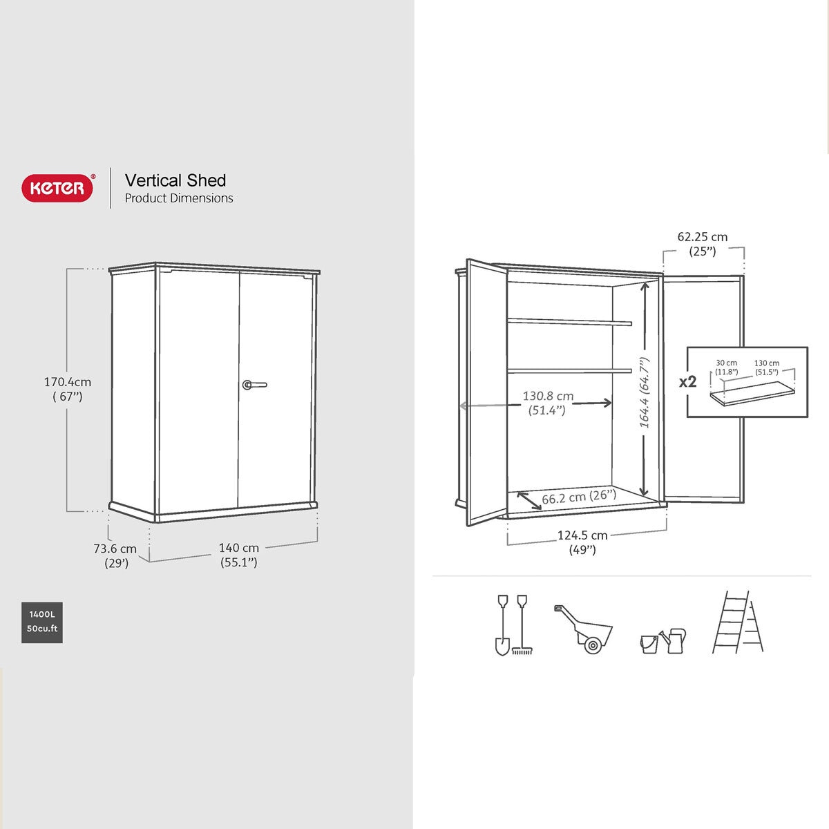 Keter Ashwood Signature Alto 4ft 6" x 2ft 4" (1.4 x 0.7m) 1,415 Litre Vertical Storage Shed with Shelves