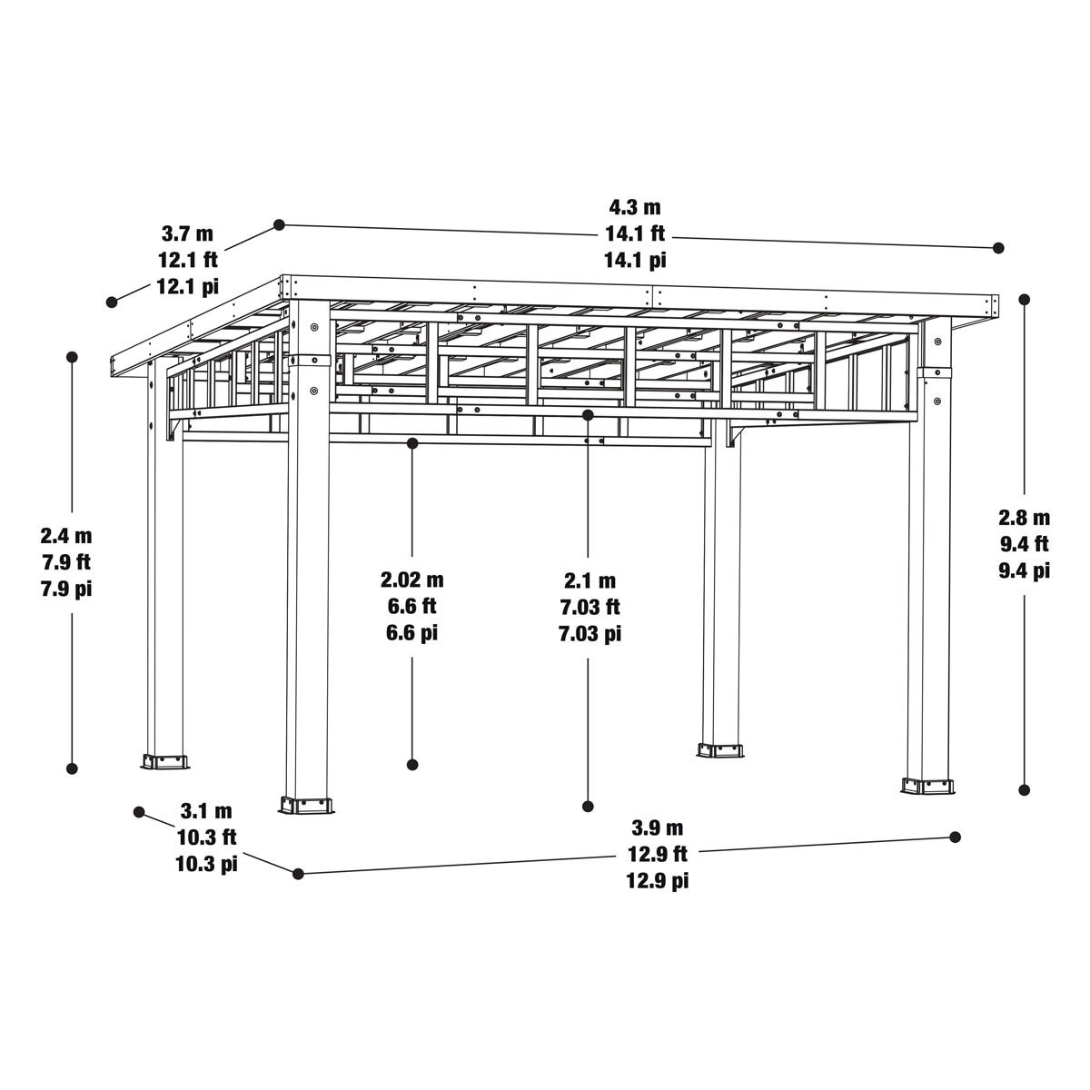 Yardistry 12ft x 14ft (3.7 x 4.3m) Contemporary Gazebo with Aluminium Flat Top Roof