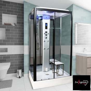 Insignia Diamond 1150 x 850mm Rectangular Steam Shower with Black Frame Insignia Diamond 1150 x 850mm Rectangular Steam Shower with Black Frame