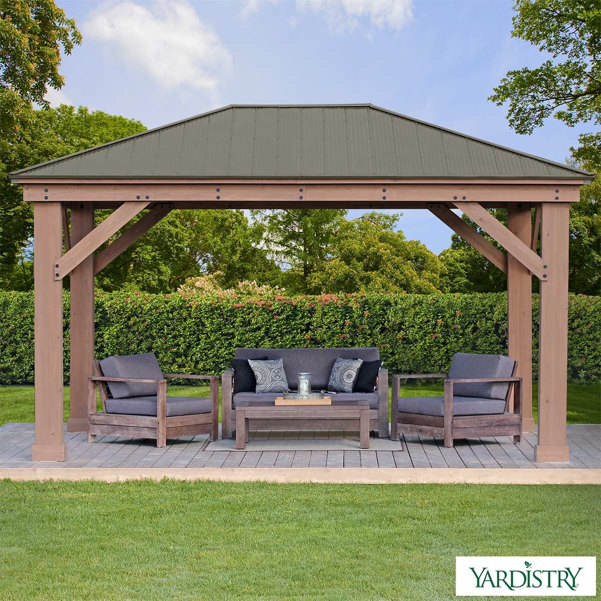 Yardistry 12 x 16ft (3.7 x 4.9m) Wooden Gazebo with Peaked Aluminium Roof