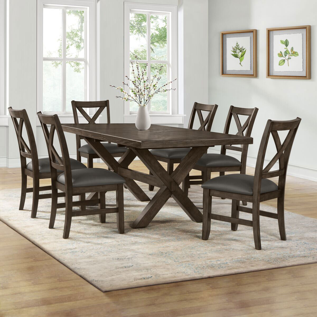 Blakely Extending Dining Table +  Cross Back Chairs, Sea