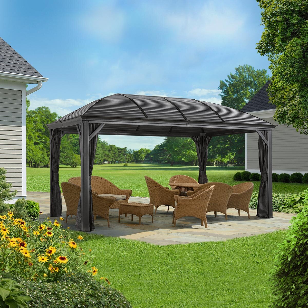 Soyag Moreno 10ft x 16ft (2.89 x 4.74m) Aluminium Frame Sun Shelter with Galvanised Steel Roof + Insect Netting