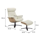 Gilman Creek Karma Cream Top Grain Leather Swivel Chair with Ottoman