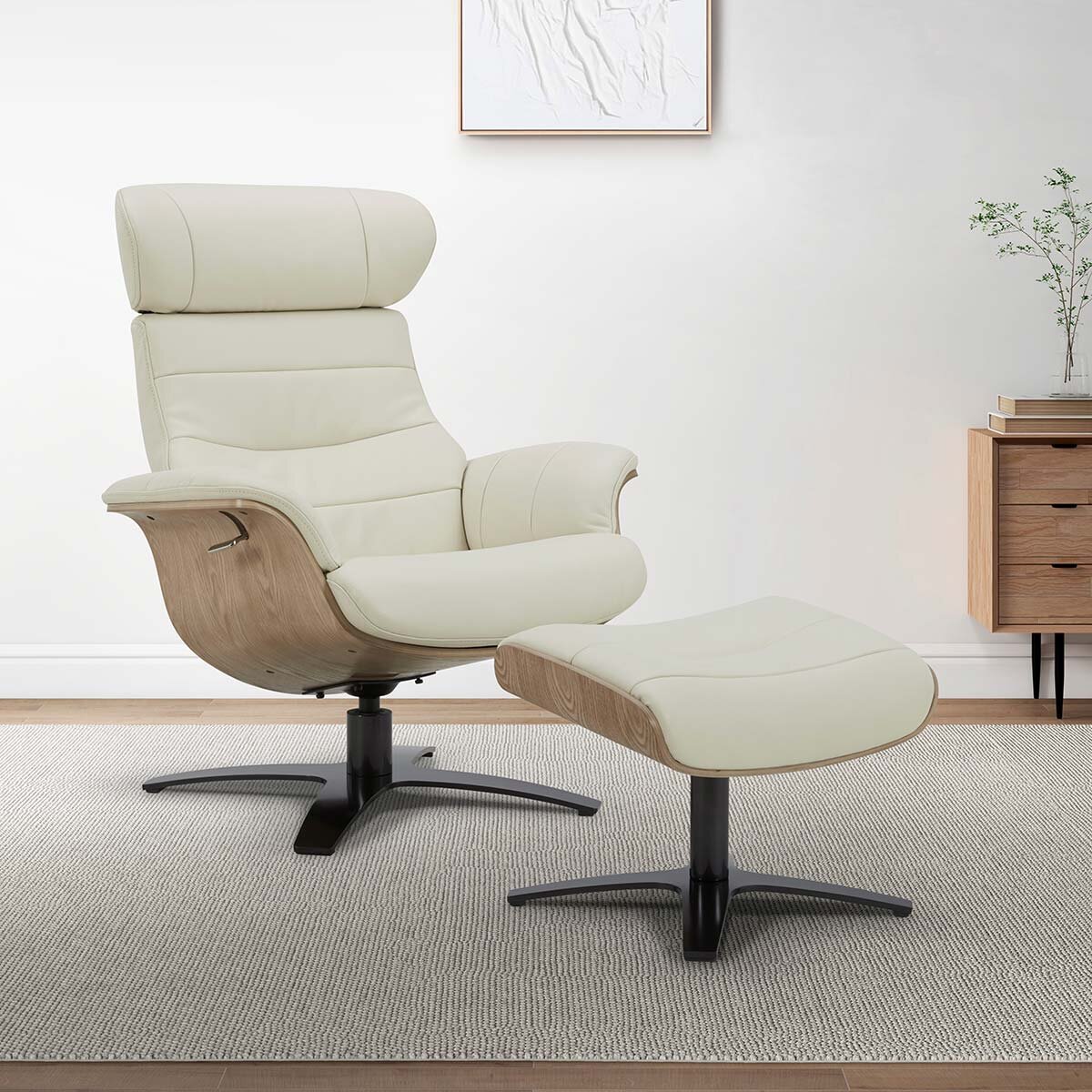 Gilman Creek Karma Cream Top Grain Leather Swivel Chair with Ottoman