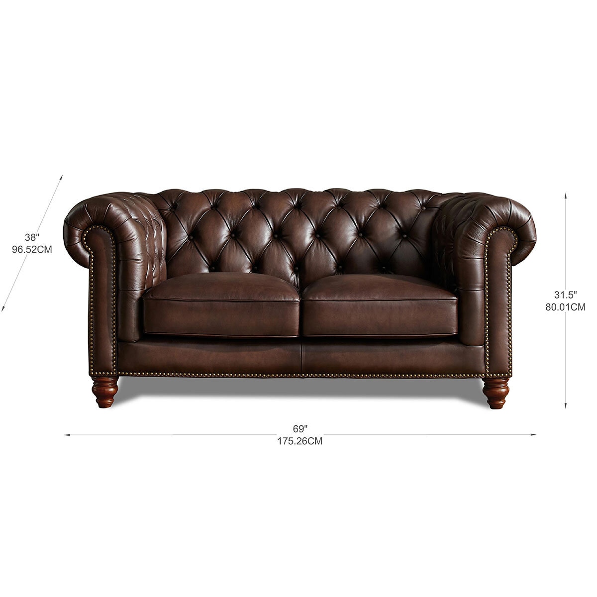 Allington 2 Seater Brown Leather Chesterfield Sofa