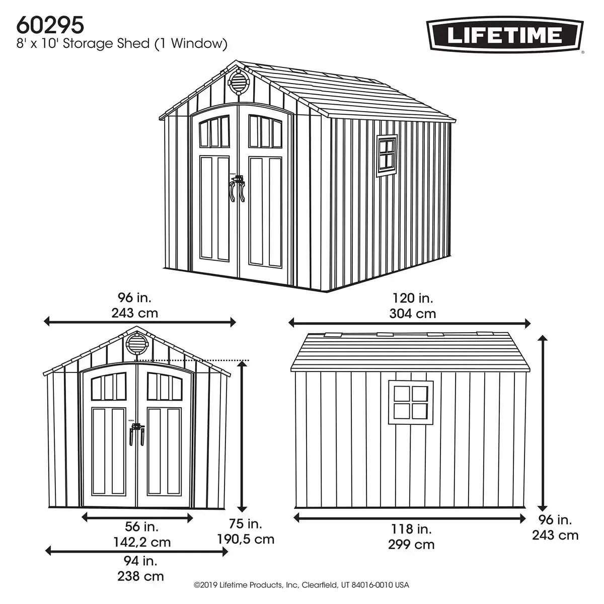 Lifetime 8ft x 10ft (2.4 x 3m) Wood Look Storage Shed - Model 60295U