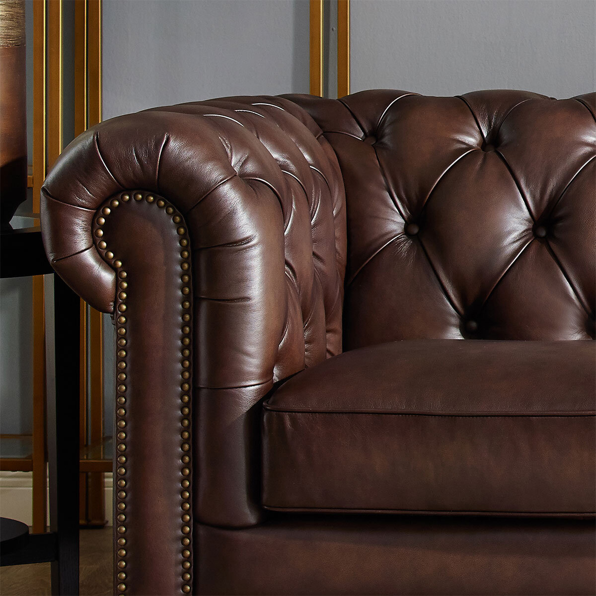 Allington 2 Seater Brown Leather Chesterfield Sofa